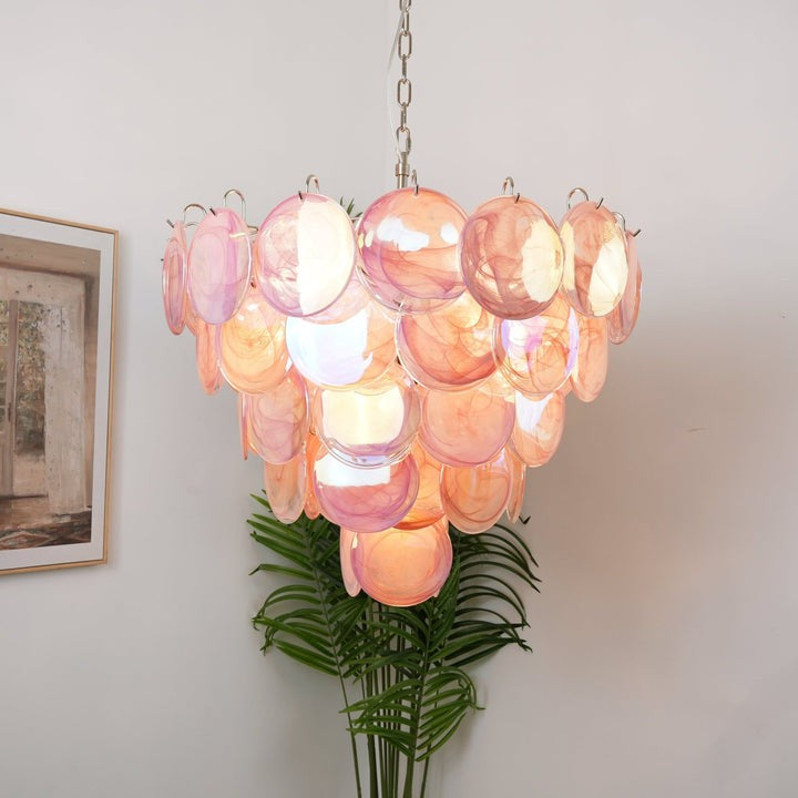 Handcrafted Pink Murano Disc Glass Chandelier