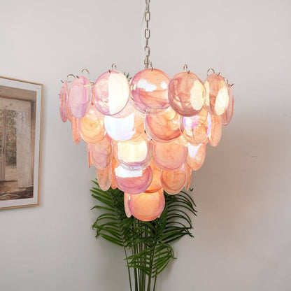 Handcrafted Pink Murano Disc Glass Chandelier