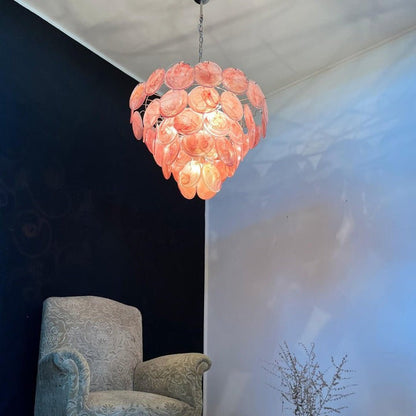 Handcrafted Pink Murano Disc Glass Chandelier