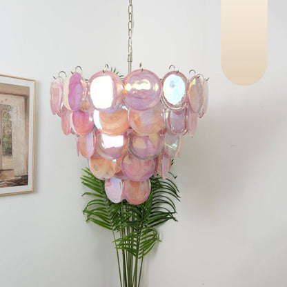Handcrafted Pink Murano Disc Glass Chandelier