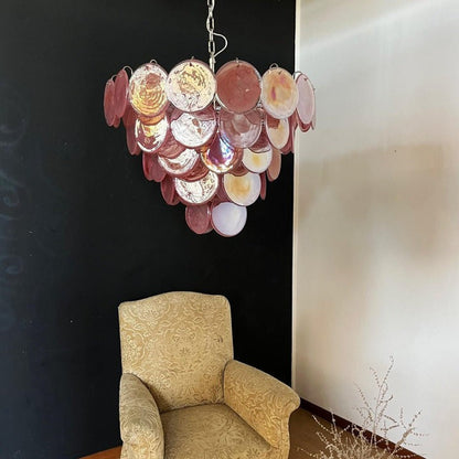 Handcrafted Pink Murano Disc Glass Chandelier