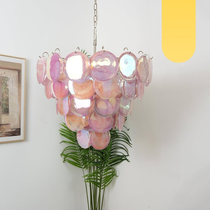 Handcrafted Pink Murano Disc Glass Chandelier
