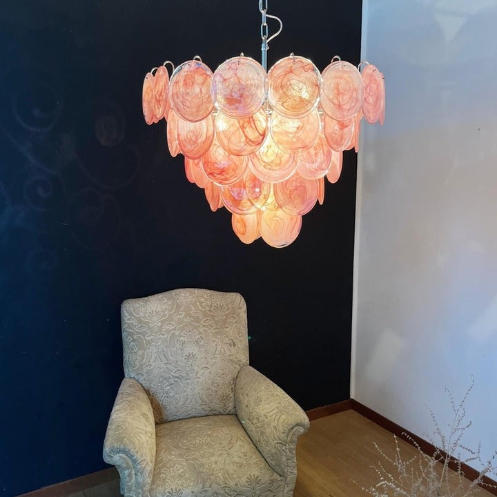 Handcrafted Pink Murano Disc Glass Chandelier