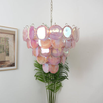 Handcrafted Pink Murano Disc Glass Chandelier