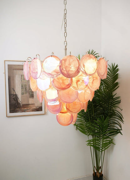 Handcrafted Pink Murano Disc Glass Chandelier