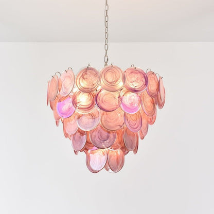 Handcrafted Pink Murano Disc Glass Chandelier