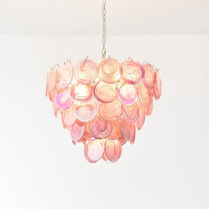 Handcrafted Pink Murano Disc Glass Chandelier