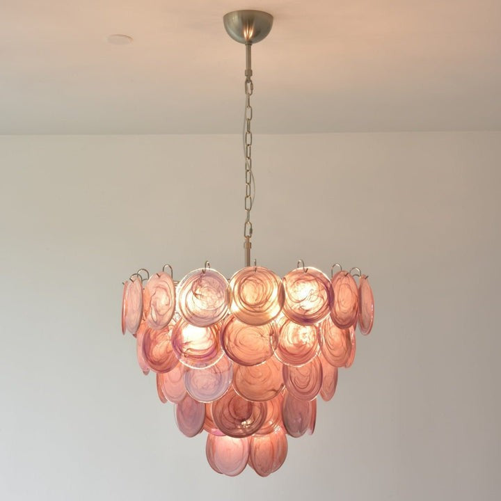 Handcrafted Pink Murano Disc Glass Chandelier