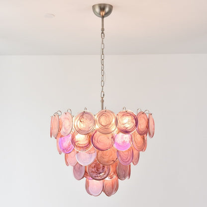 Handcrafted Pink Murano Disc Glass Chandelier