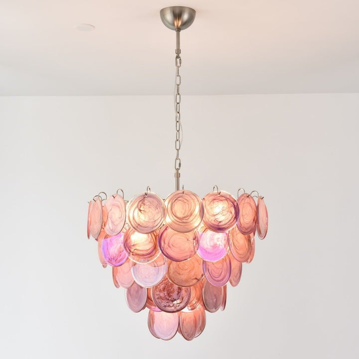 Handcrafted Pink Murano Disc Glass Chandelier