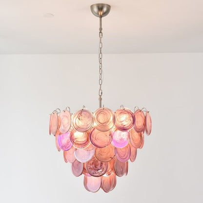 Handcrafted Pink Murano Disc Glass Chandelier