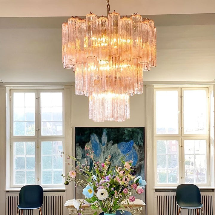 Handcrafted Pink Murano Glass Ceiling Chandelier