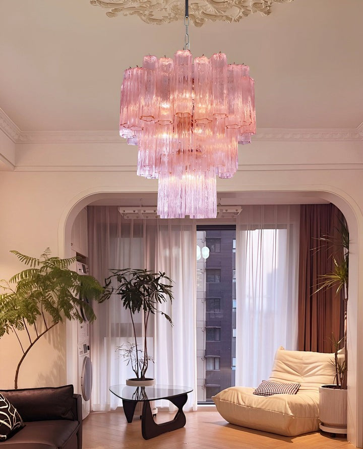 Handcrafted Pink Murano Glass Ceiling Chandelier