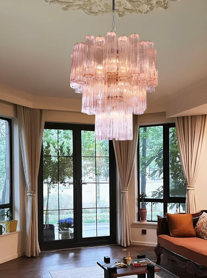 Handcrafted Pink Murano Glass Ceiling Chandelier