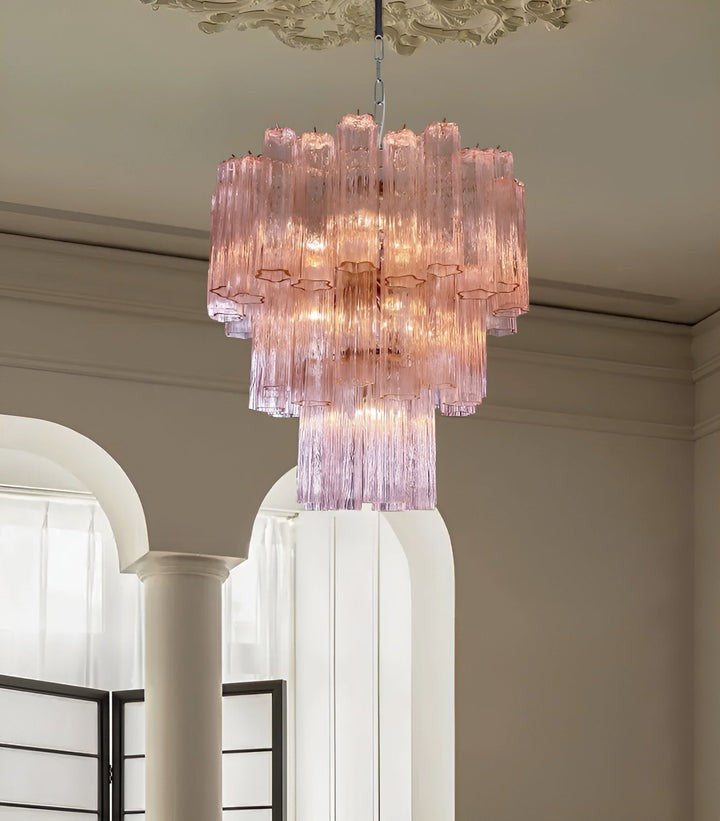 Handcrafted Pink Murano Glass Ceiling Chandelier