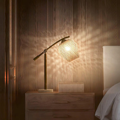 Handwoven Bamboo Zen Table Lamp with Marble Base