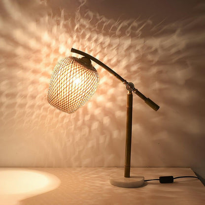 Handwoven Bamboo Zen Table Lamp with Marble Base