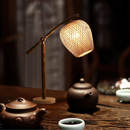 Handwoven Bamboo Zen Table Lamp with Marble Base