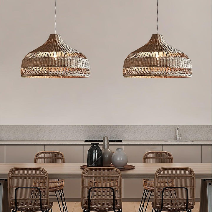 Handwoven Rattan Dome Pendant Light