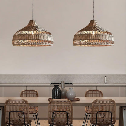 Handwoven Rattan Dome Pendant Light