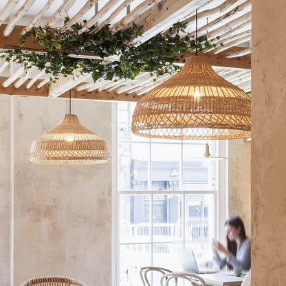 Handwoven Rattan Dome Pendant Light