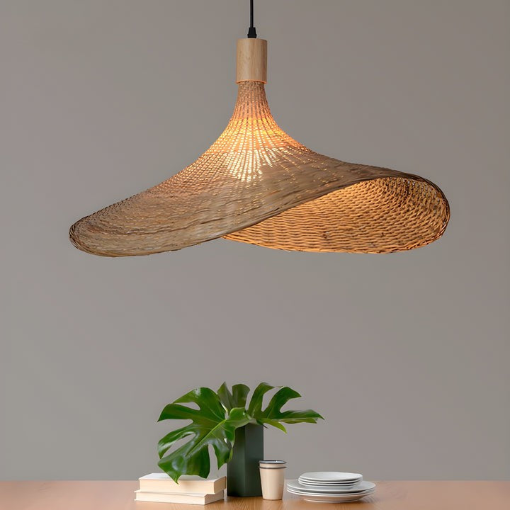 Handwoven Rattan Hat-Style Pendant Light