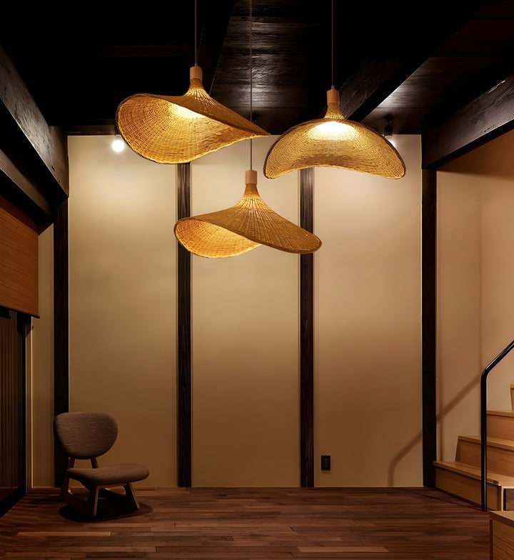 Handwoven Rattan Hat-Style Pendant Light