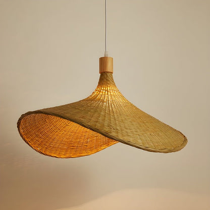Handwoven Rattan Hat-Style Pendant Light