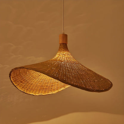 Handwoven Rattan Hat-Style Pendant Light