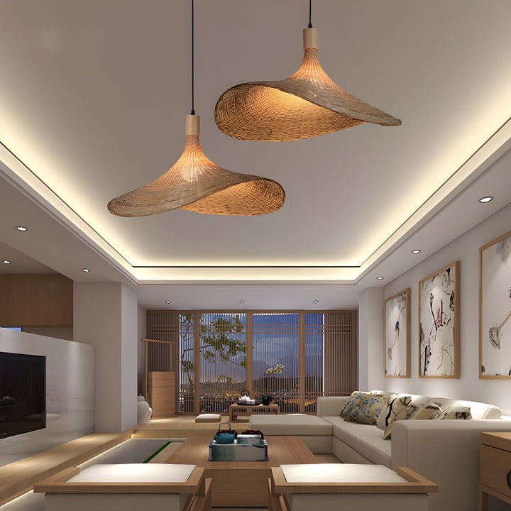 Handwoven Rattan Hat-Style Pendant Light