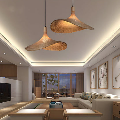 Handwoven Rattan Hat-Style Pendant Light