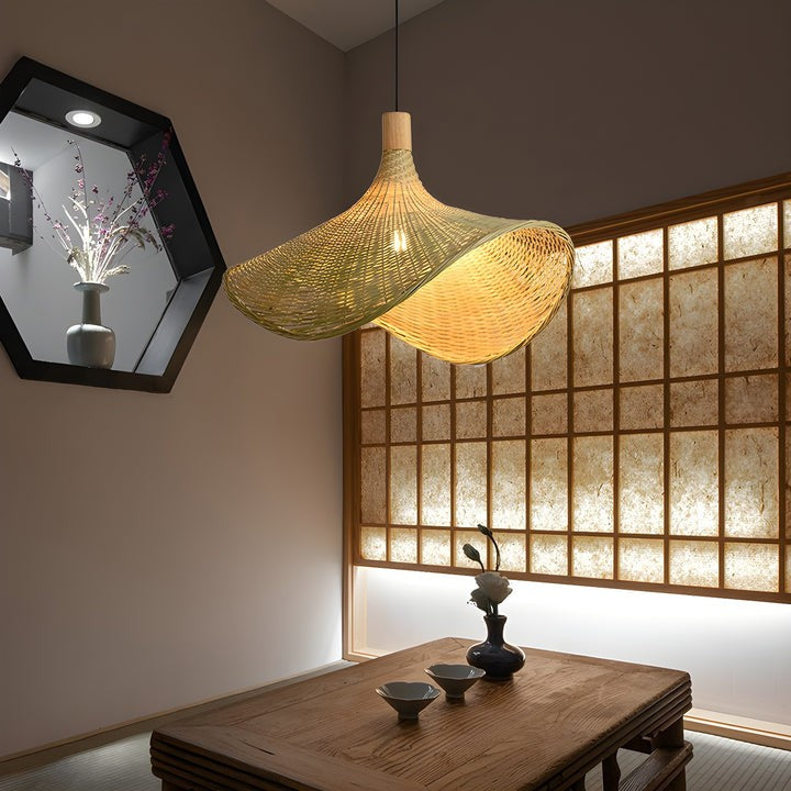 Handwoven Rattan Hat-Style Pendant Light