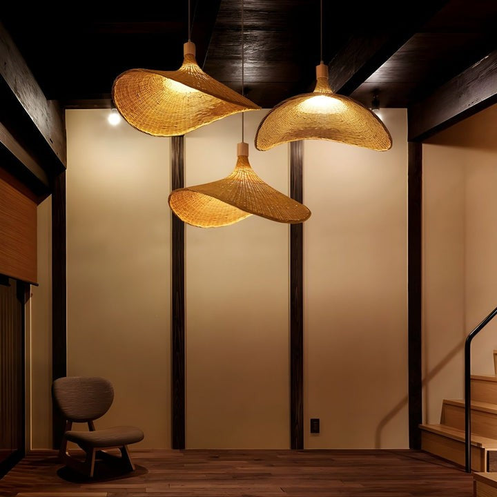 Handwoven Rattan Hat-Style Pendant Light