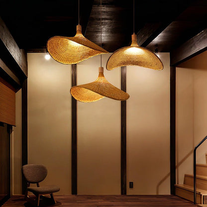 Handwoven Rattan Hat-Style Pendant Light