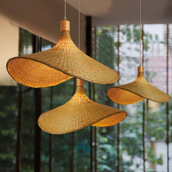Handwoven Rattan Hat-Style Pendant Light