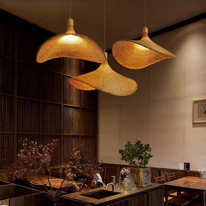Handwoven Rattan Hat-Style Pendant Light