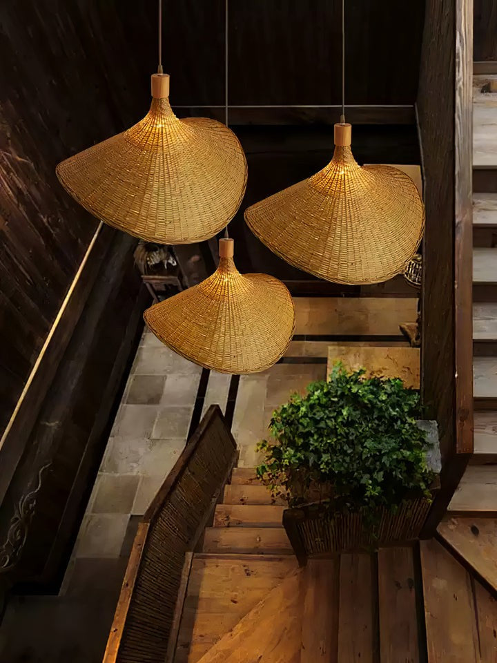 Handwoven Rattan Hat-Style Pendant Light