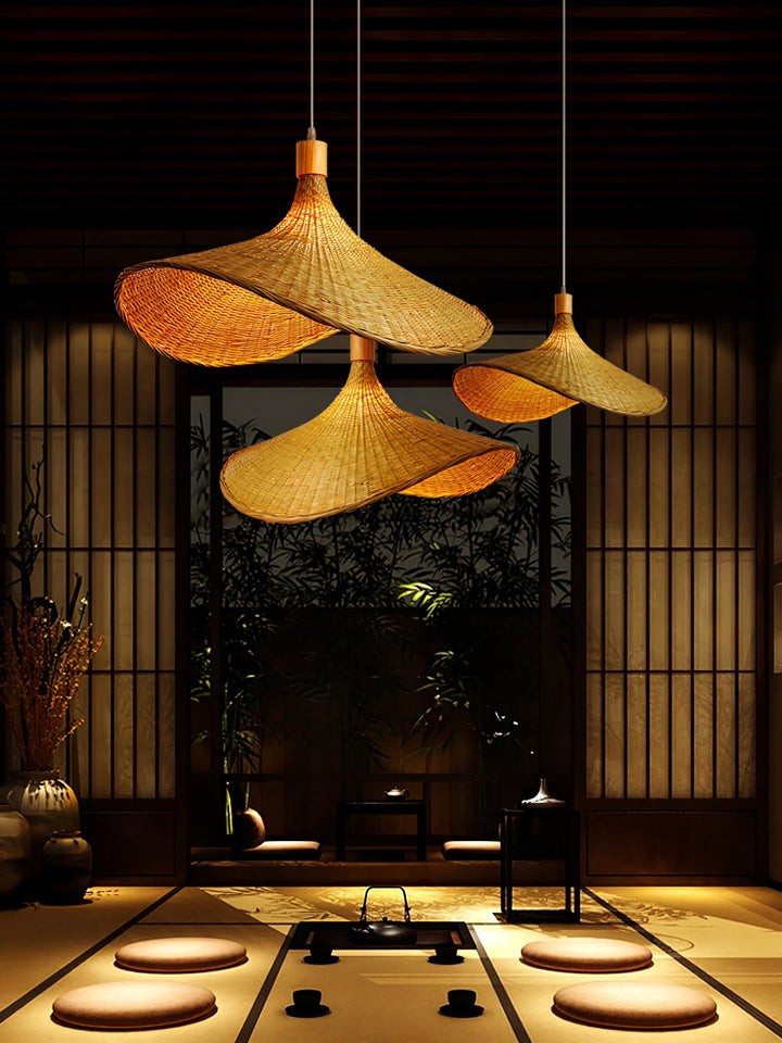 Handwoven Rattan Hat-Style Pendant Light