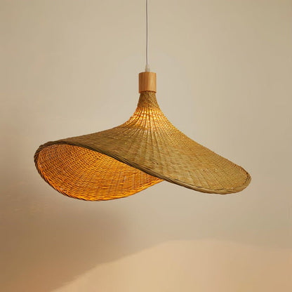 Handwoven Rattan Hat-Style Pendant Light