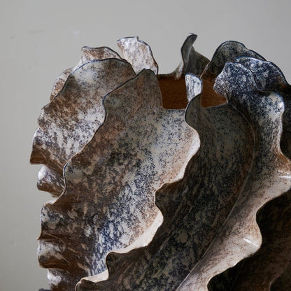 Indigo Ceramic Floral Table Lamp with Gray Linen Shade
