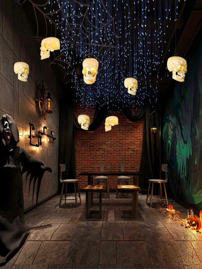 Ivory Skull Pendant Lamp – Resin & Metal Ceiling Fixture