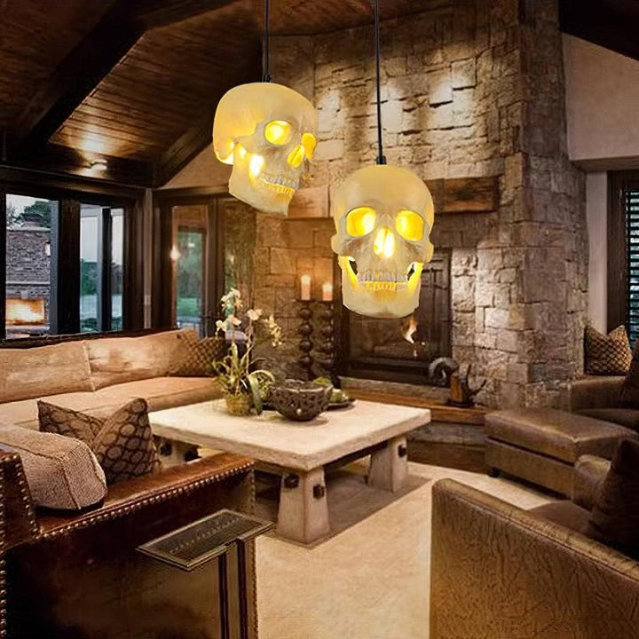 Ivory Skull Pendant Lamp – Resin & Metal Ceiling Fixture