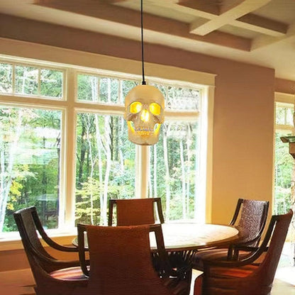 Ivory Skull Pendant Lamp – Resin & Metal Ceiling Fixture