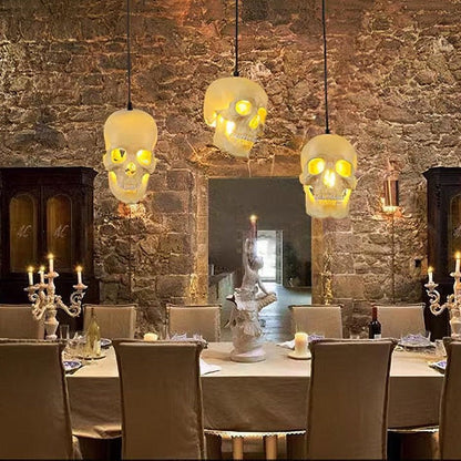 Ivory Skull Pendant Lamp – Resin & Metal Ceiling Fixture