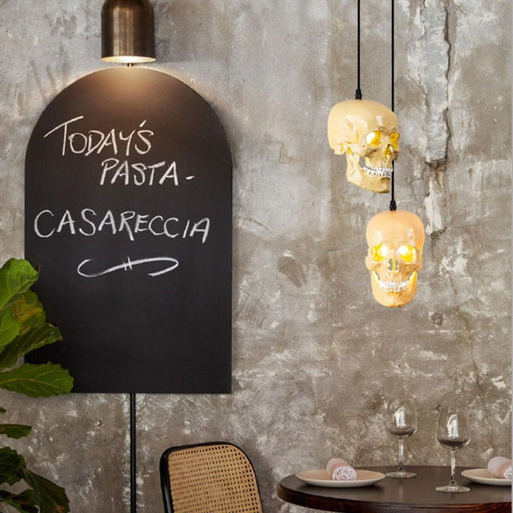 Ivory Skull Pendant Lamp – Resin & Metal Ceiling Fixture