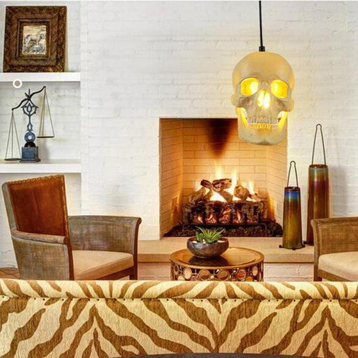 Ivory Skull Pendant Lamp – Resin & Metal Ceiling Fixture