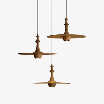 Japandi Rustic Wooden Spin Pendant Light