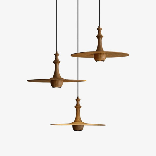 Japandi Rustic Wooden Spin Pendant Light