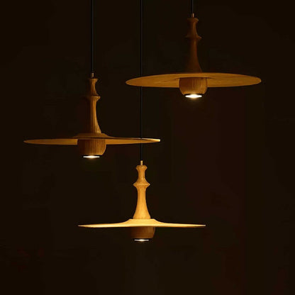 Japandi Rustic Wooden Spin Pendant Light