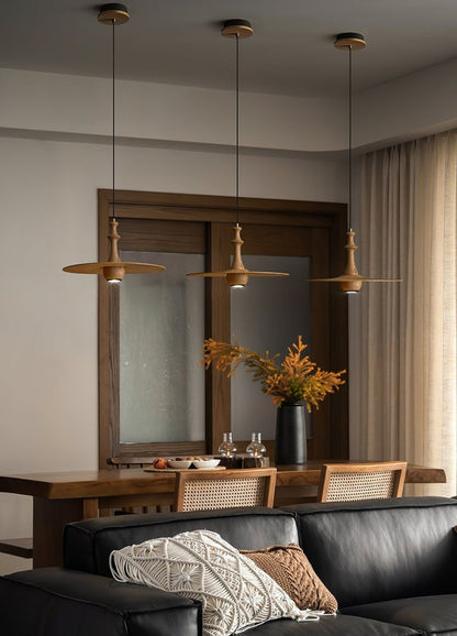 Japandi Rustic Wooden Spin Pendant Light